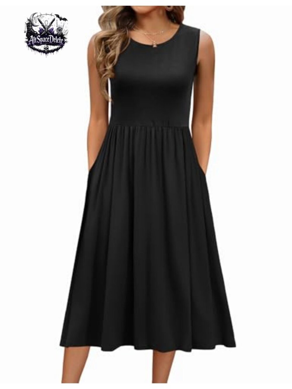 Women's Floral Tank Midi Dress with Pockets Sleeveless A-Line Casual Sundress